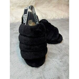 UGG Women's 7 Fluff Yeah Slide Sheepskin Insole & Upper Slippers Black